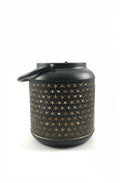 Black & Gold Star Pattern Metal Lantern – Decorative Candle Holder with Handle