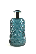Hand  made Teal Blue Glass Vase with Gold Accent | Geometric Decorative Vase