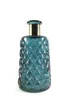 Hand  made Teal Blue Glass Vase with Gold Accent | Geometric Decorative Vase