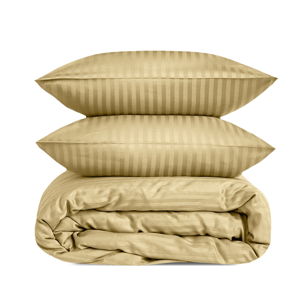 Luxury Satin Stripe Duvet Cover set – 1 cm Stripes ,Hotel Style Bedding (Beige)
