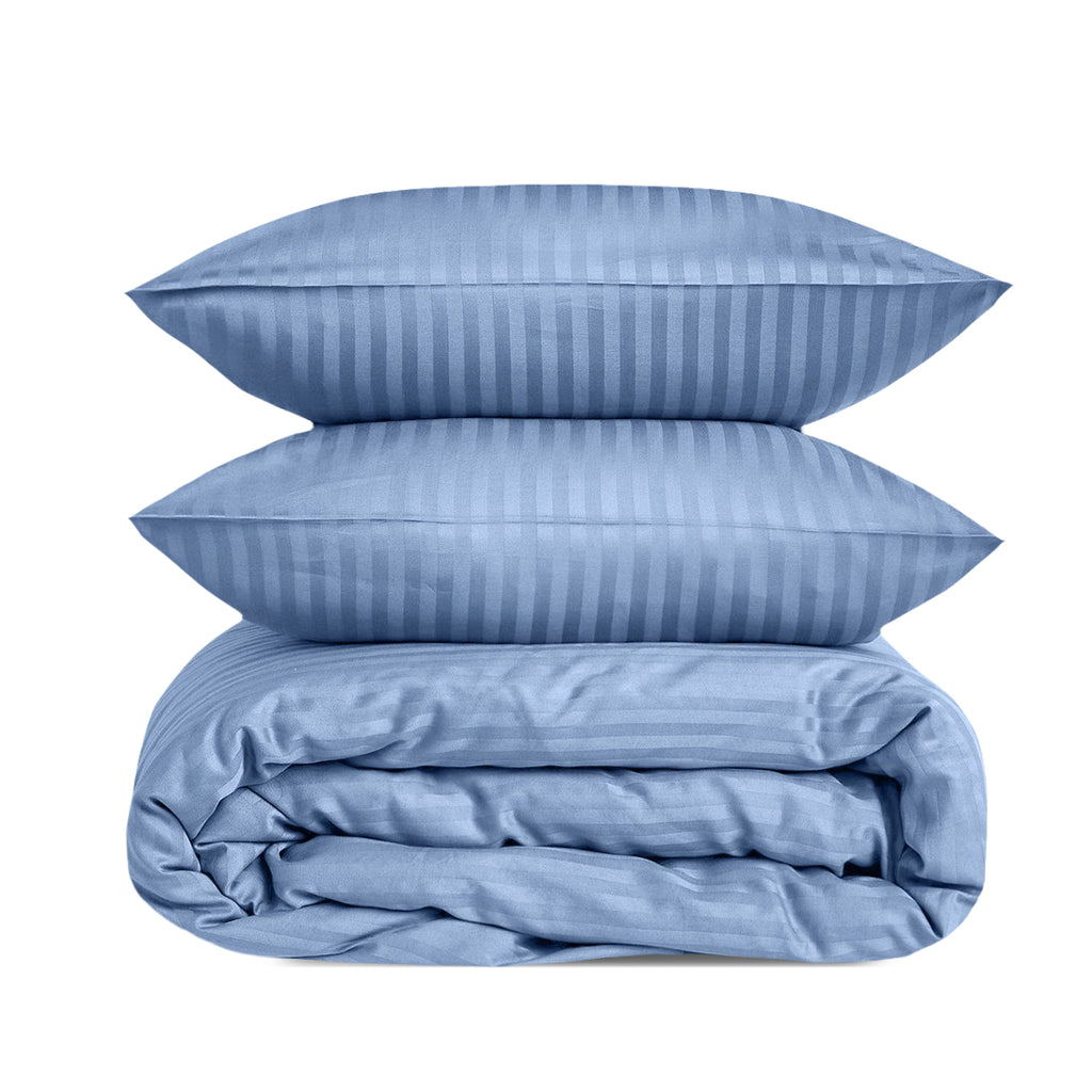 Luxury Satin Stripe Duvet Cover set – 1 cm Stripes ,Hotel Style Bedding (Petroleum)