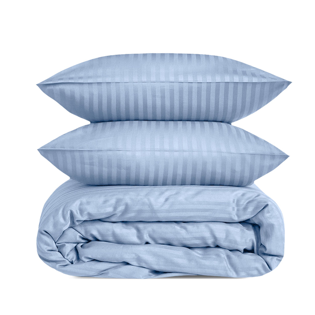 Luxury Satin Stripe Duvet Cover set – 1 cm Stripes ,Hotel Style Bedding (Baby Blue)