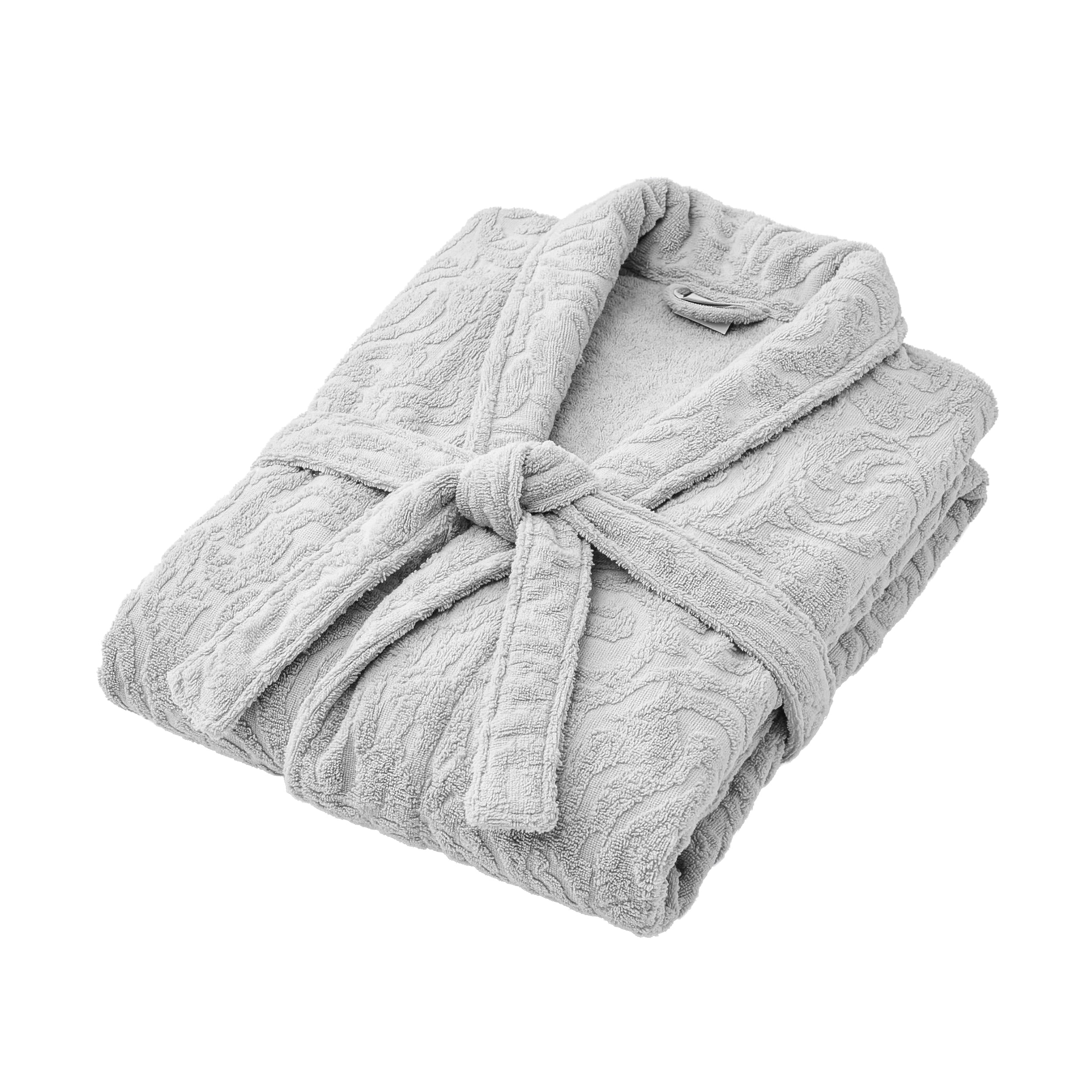 Eliz 100% Cotton Jacquard Bathrobe – Soft Absorbent Spa & Hotel Robe (Silver)