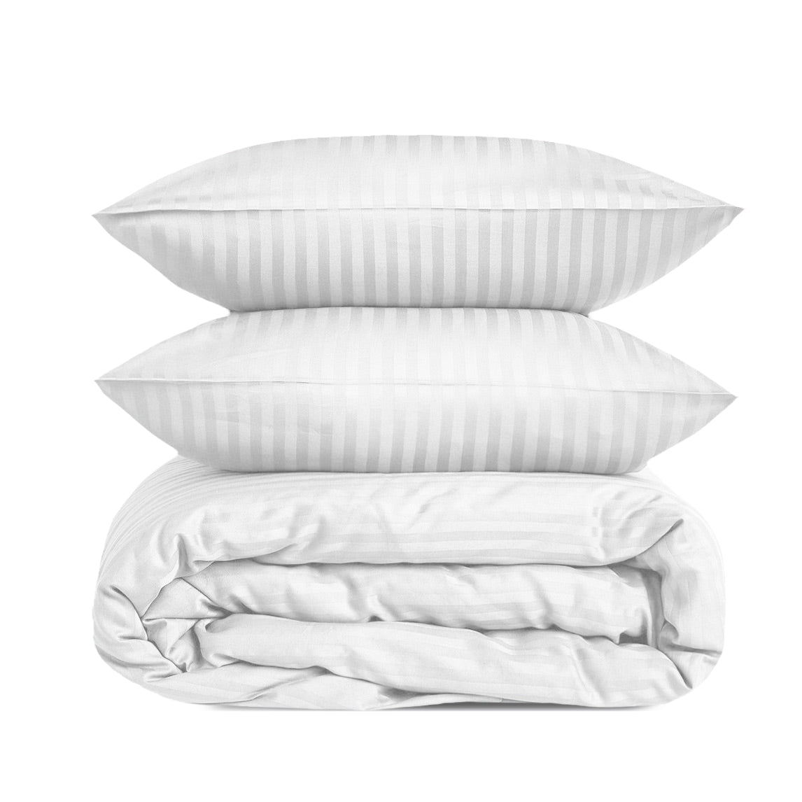 Luxury Satin Stripe Duvet Cover set – 1 cm Stripes ,Hotel Style Bedding (white)