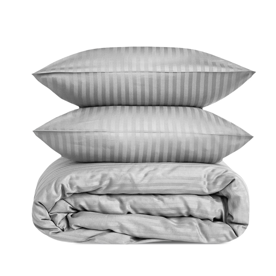 Luxury Satin Stripe Duvet Cover set – 1 cm Stripes ,Hotel Style Bedding(GREY)