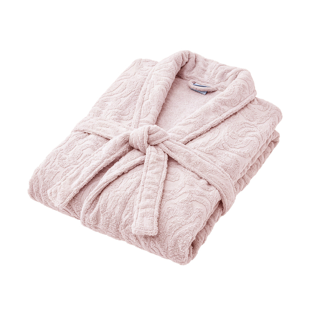 Eliz 100% Cotton Jacquard Bathrobe – Soft Absorbent Spa & Hotel Robe (Rose)