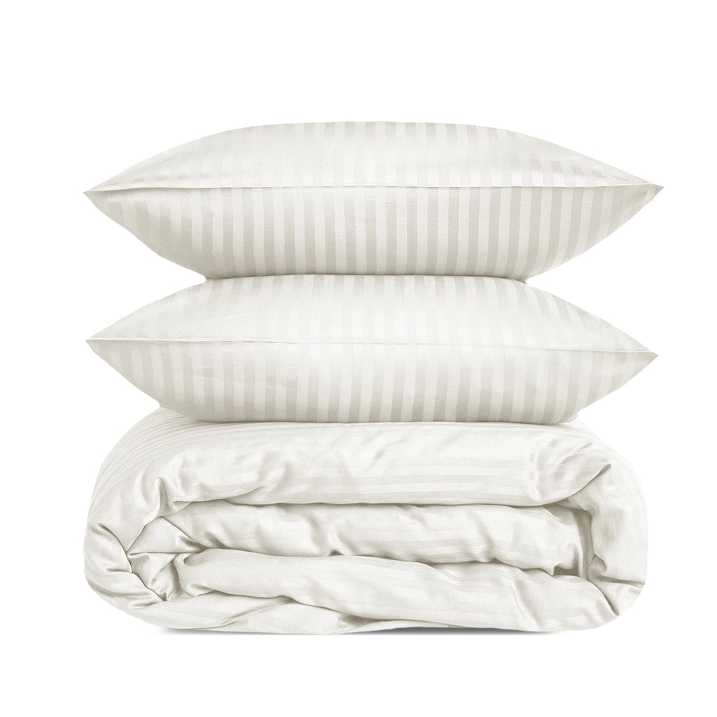 Luxury Satin Stripe Duvet Cover set – 1 cm Stripes ,Hotel Style Bedding (offwhite)