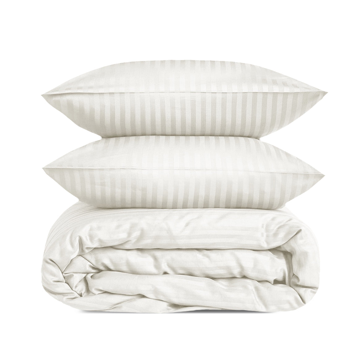 Luxury Satin Stripe Duvet Cover set – 1 cm Stripes ,Hotel Style Bedding (offwhite)