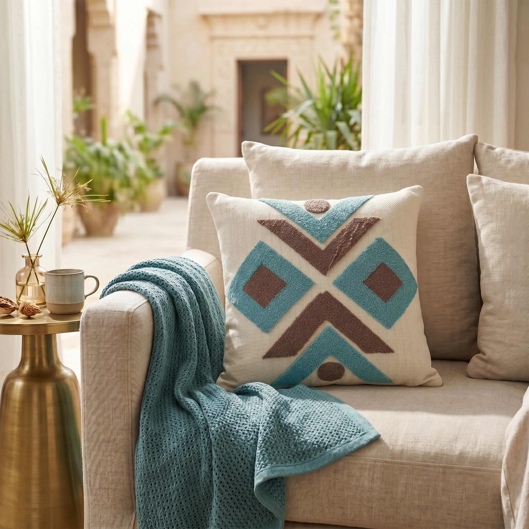 Sand stone Cushion with Filling Included | Premium Cotton Decorative pillow for Sofa,outdoor& Living Room