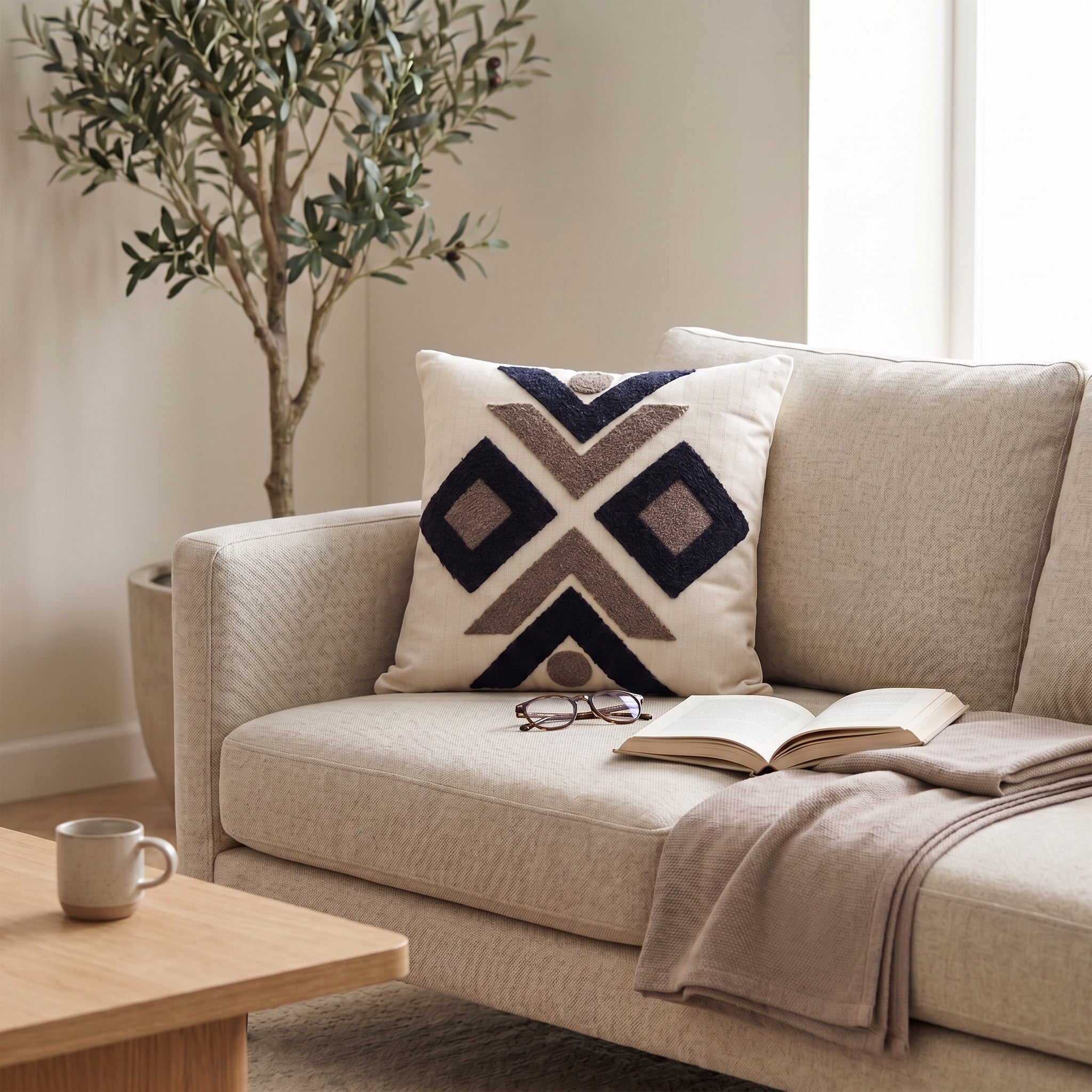 Sand stone Cushion with Filling Included | Premium Cotton Decorative pillow for Sofa,outdoor& Living Room