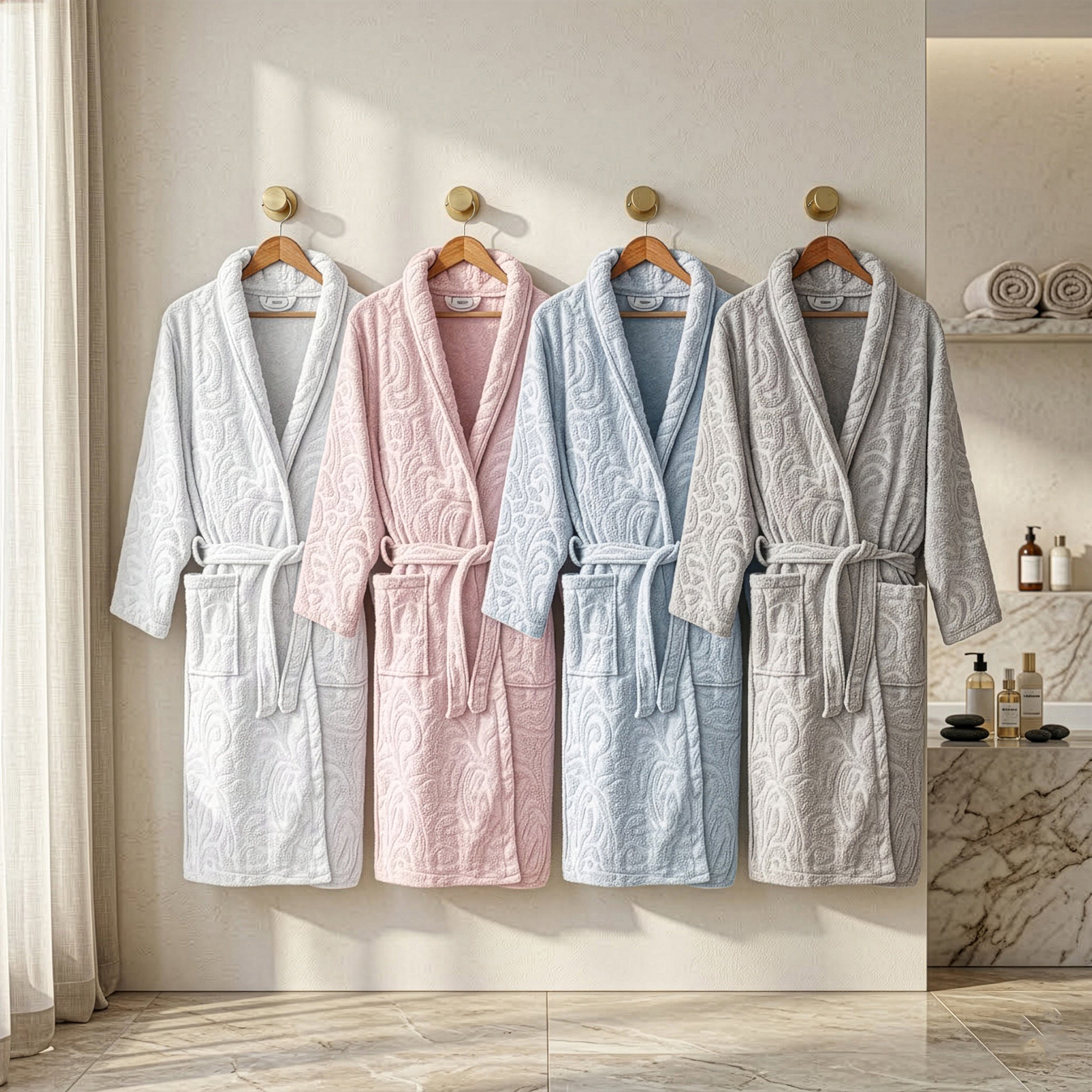 Eliz 100% Cotton Jacquard Bathrobe – Soft Absorbent Spa & Hotel Robe (Rose)