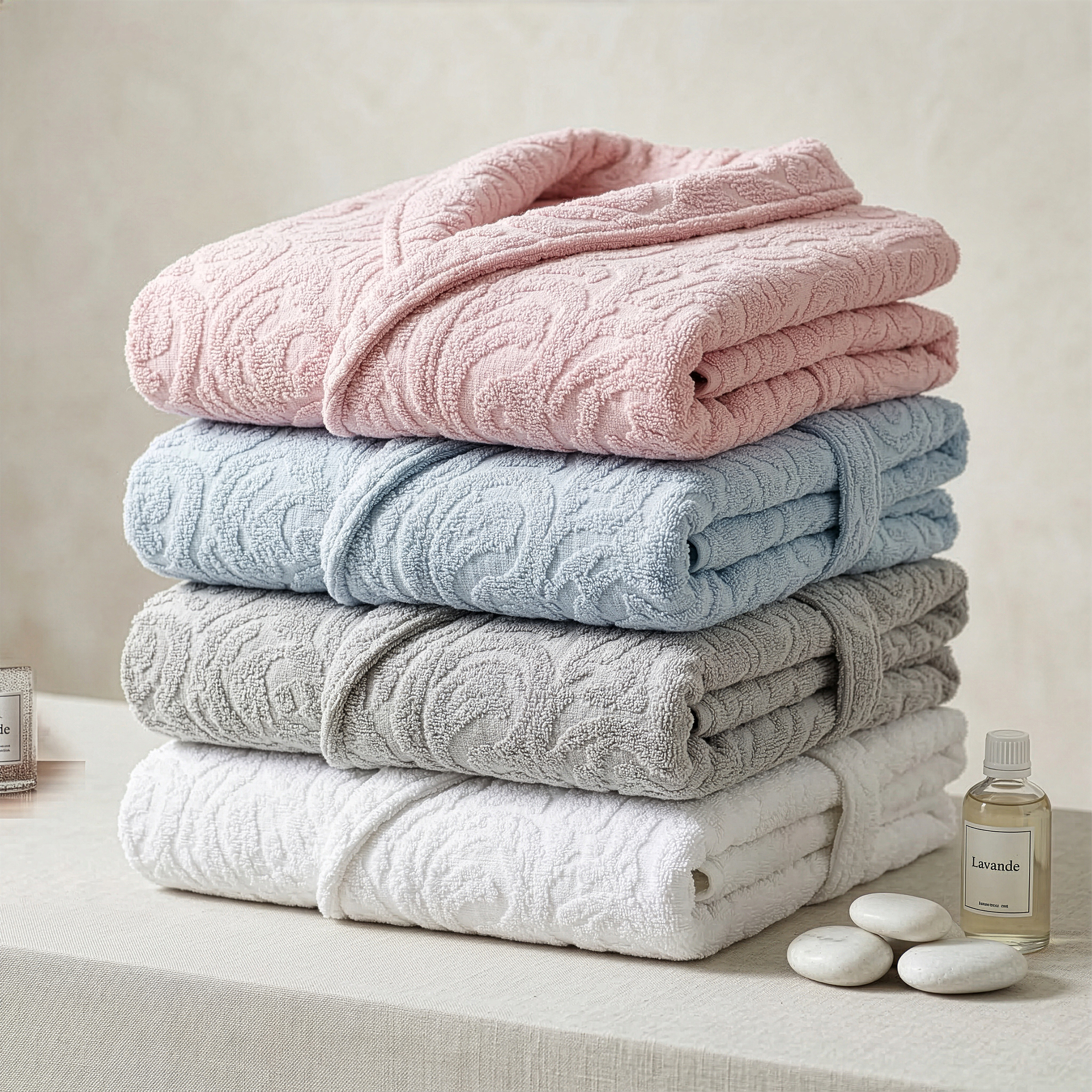 Eliz 100% Cotton Jacquard Bathrobe – Soft Absorbent Spa & Hotel Robe (Rose)
