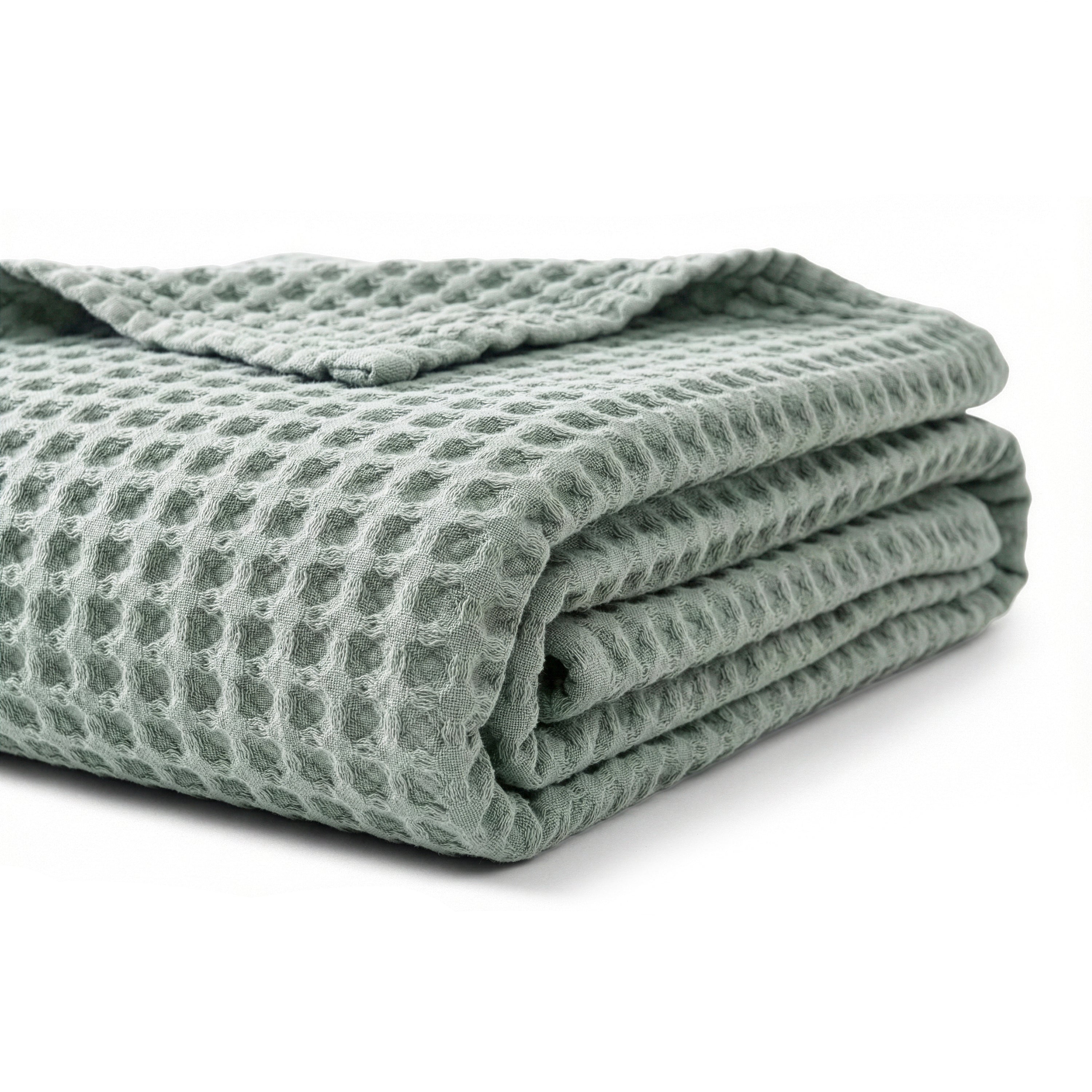 Egyptian cotton Waffle throw blanket,ultra-soft & lightweight with an elegant woven design ,king size 255x225 cm ,Mint green  Color