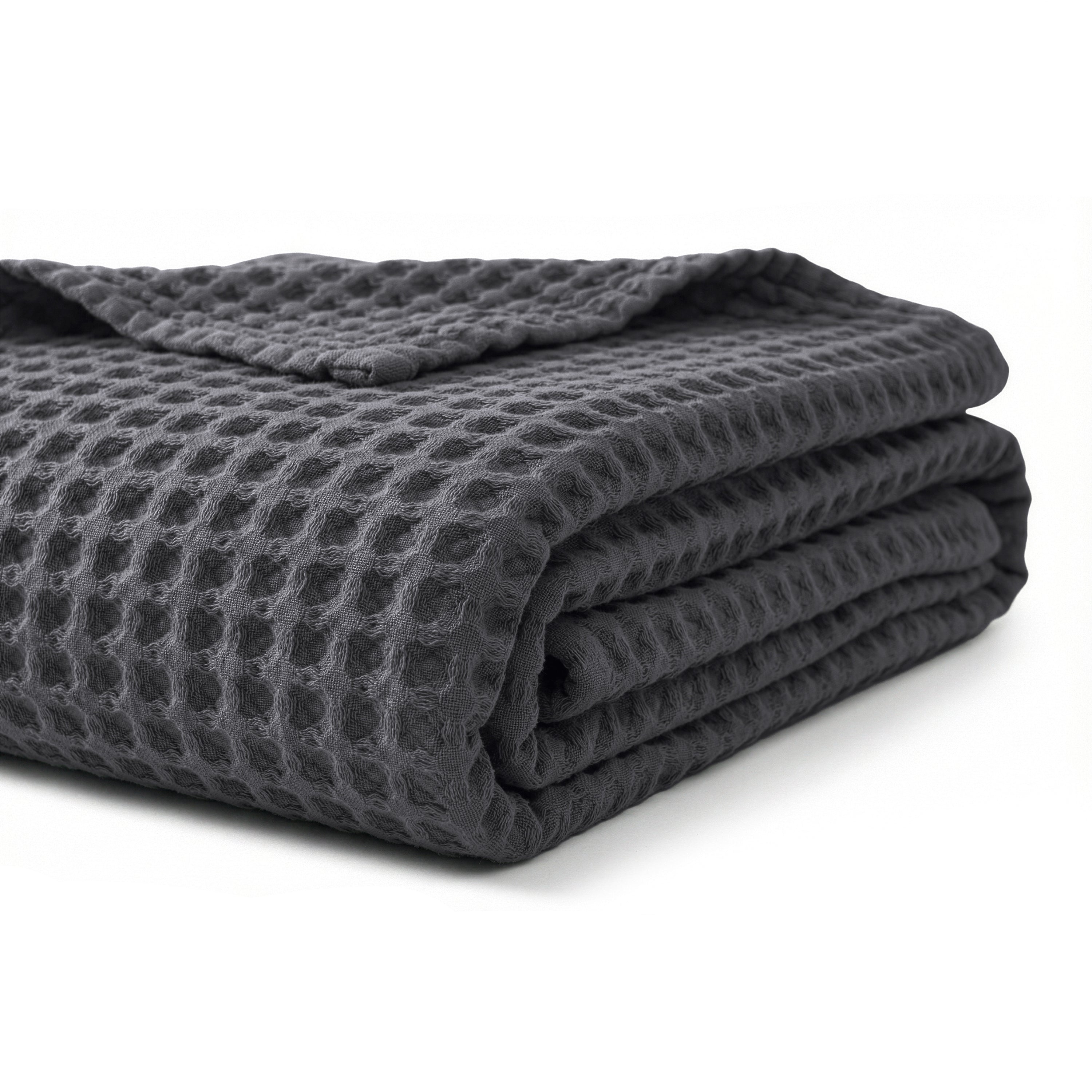 Egyptian cotton Waffle throw blanket,ultra-soft & lightweight with an elegant woven design ,king size 255x225 cm ,Grey  Color
