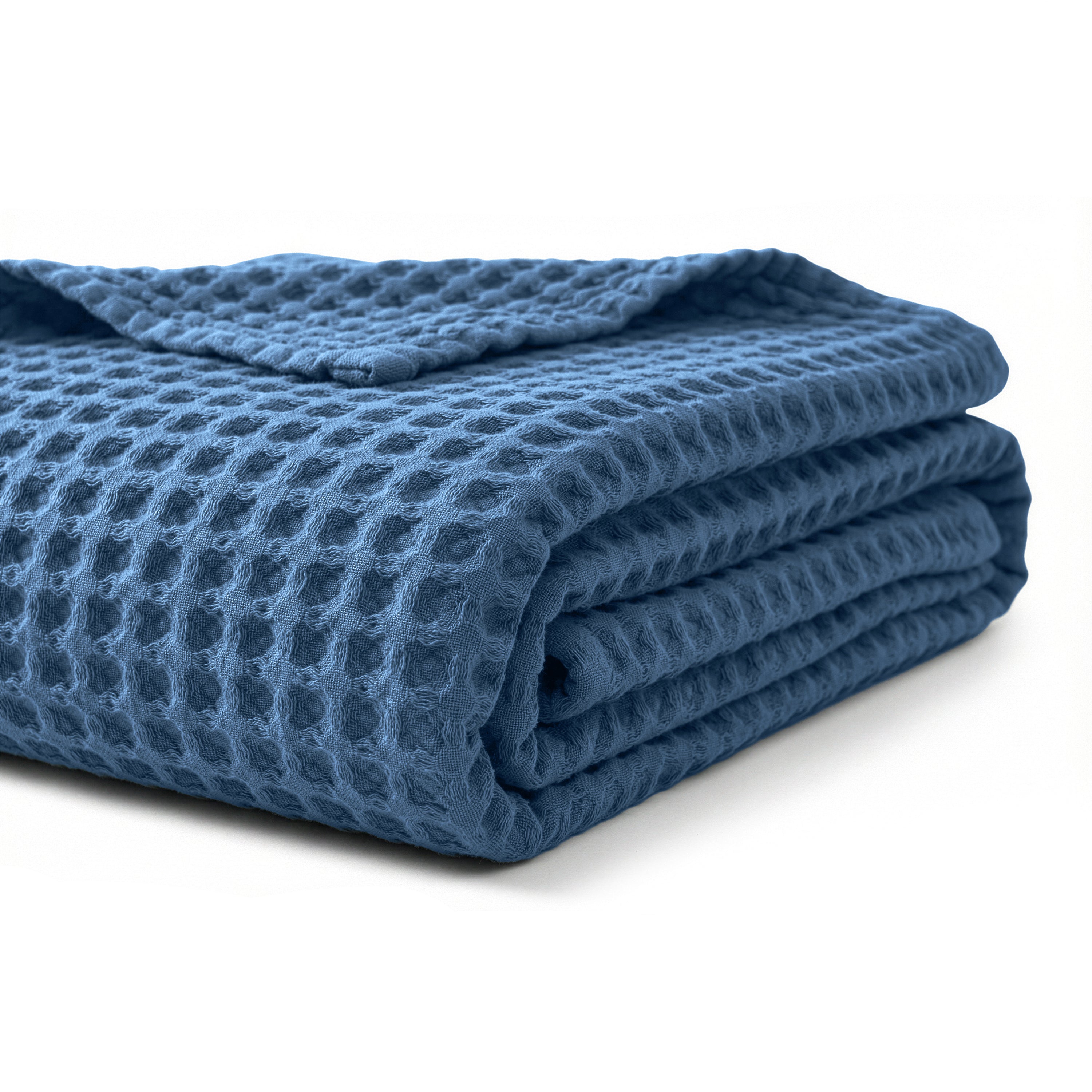 Egyptian cotton Waffle throw blanket,ultra-soft & lightweight with an elegant woven design ,king size 255x225 cm ,Indigo  Color