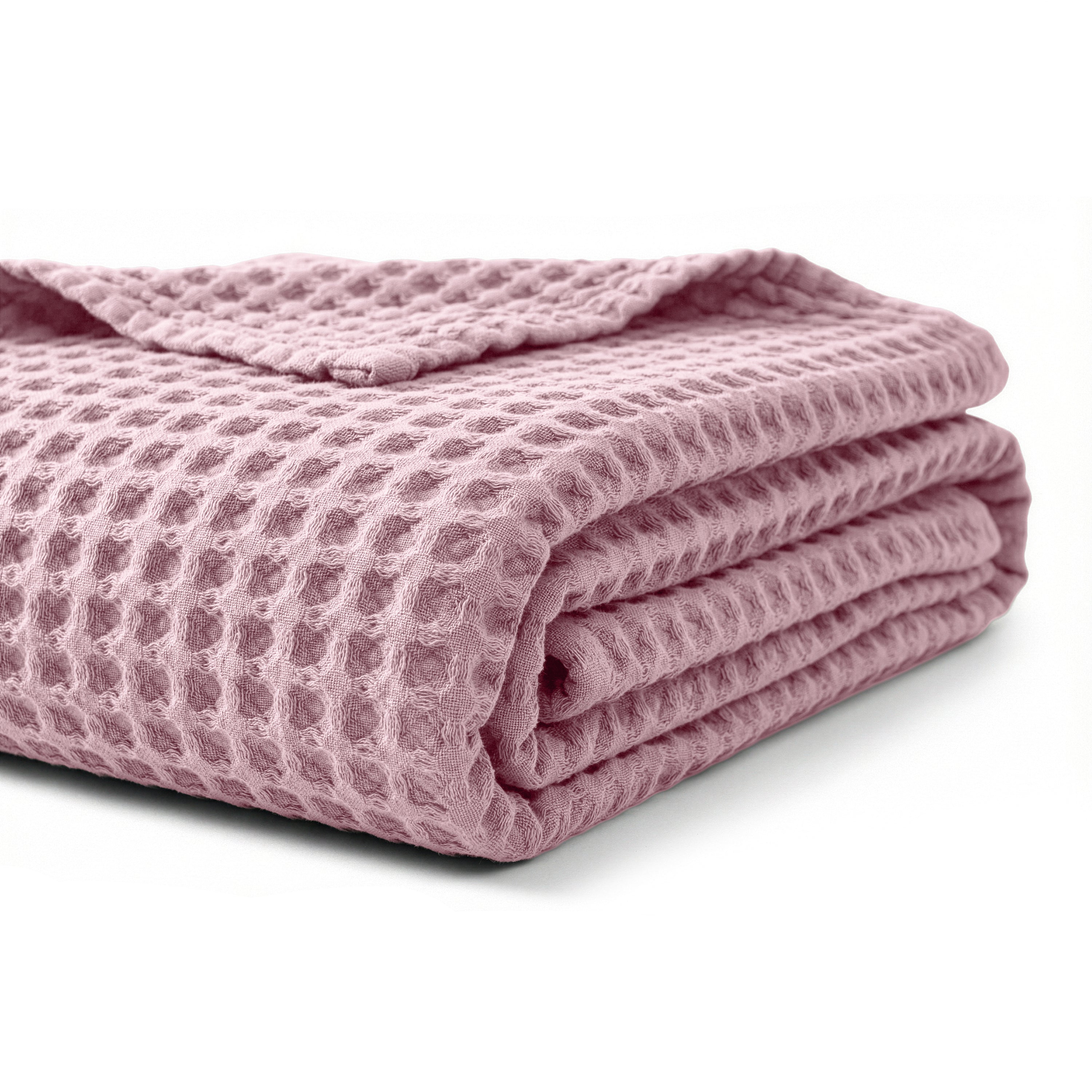 Egyptian cotton Waffle throw blanket,ultra-soft & lightweight with an elegant woven design ,king size 255x225 cm ,Rose  Color