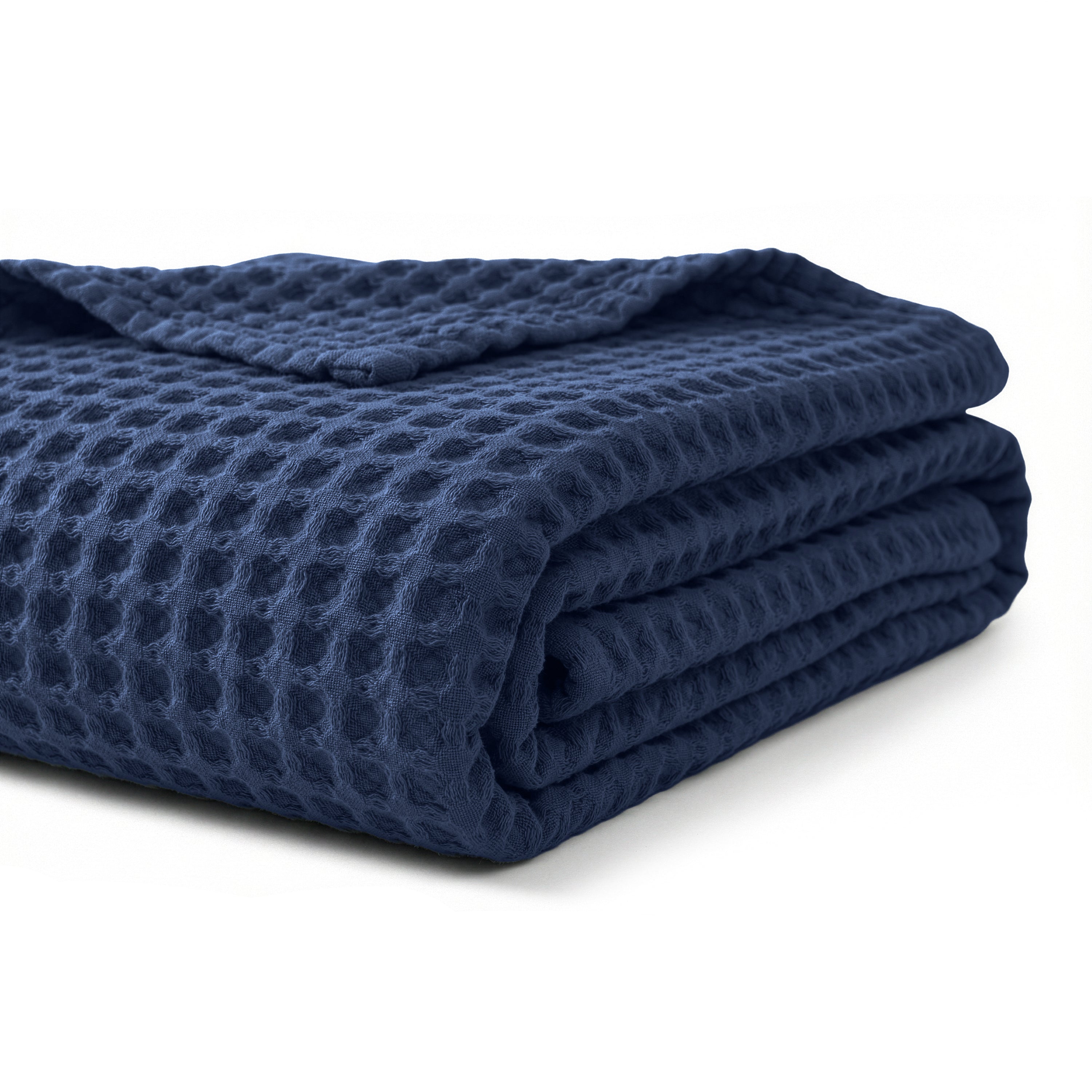 Egyptian cotton Waffle throw blanket,ultra-soft & lightweight with an elegant woven design ,king size 255x225 cm ,Navy blue  Color