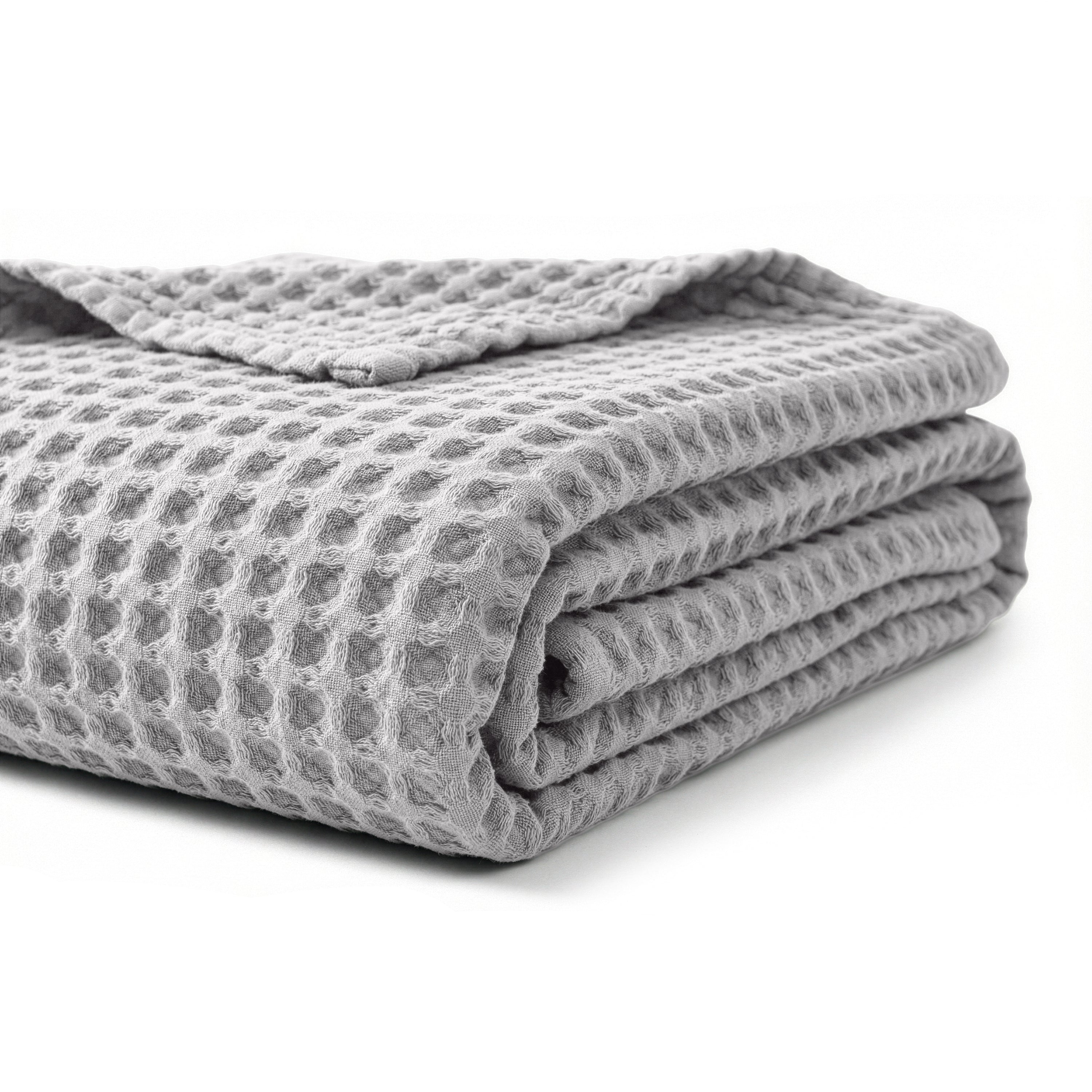 Egyptian cotton Waffle throw blanket,ultra-soft & lightweight with an elegant woven design ,king size 255x225 cm ,Silver  Color