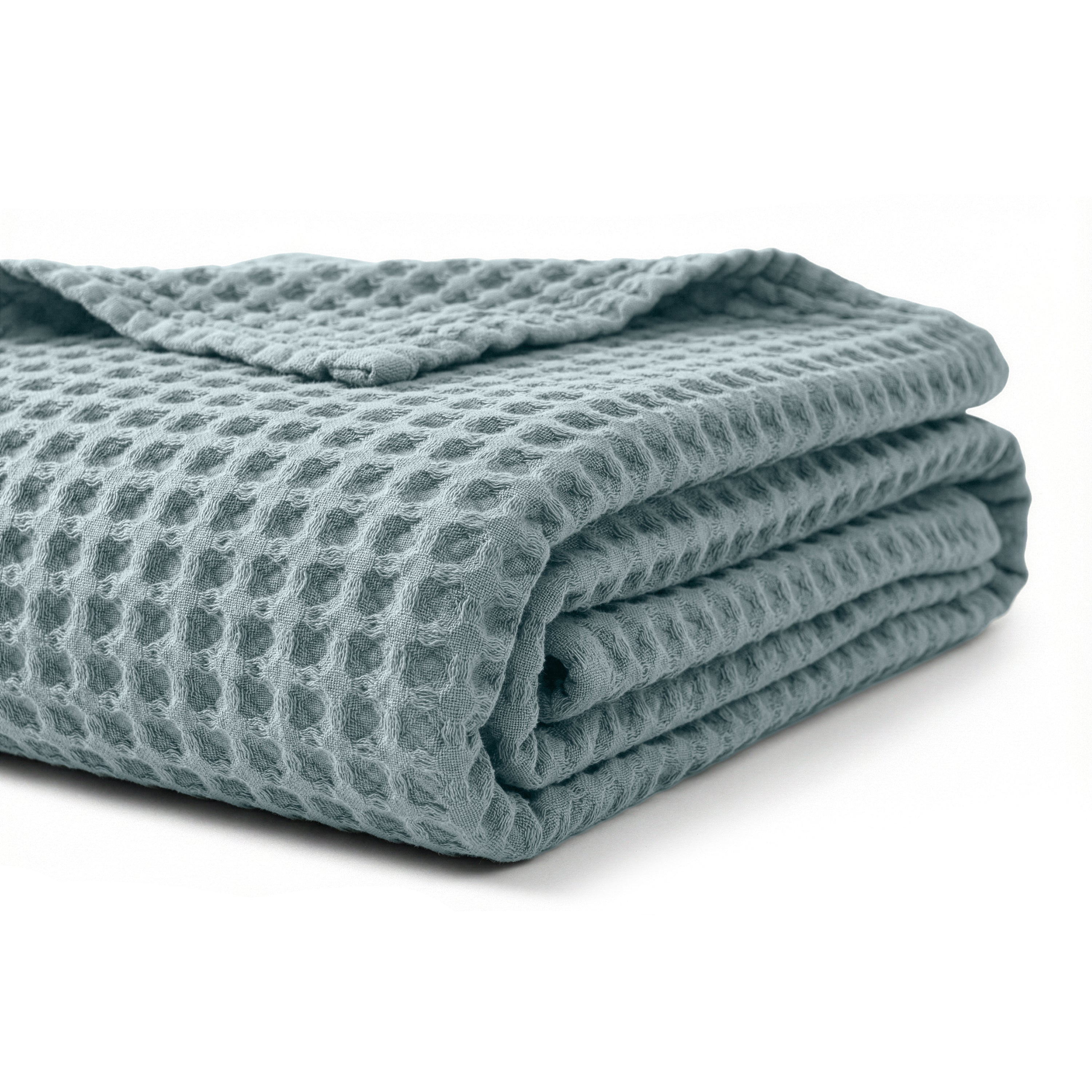 Egyptian cotton Waffle throw blanket,ultra-soft & lightweight with an elegant woven design ,king size 255x225 cm ,Aqua  Color