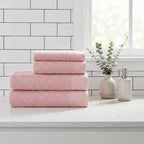 Relax Home Linens Aura Bath Towel Set, 4-piece, ultra-soft rose Egyptian cotton towels. Includes face, hand, bath, and body sizes.
