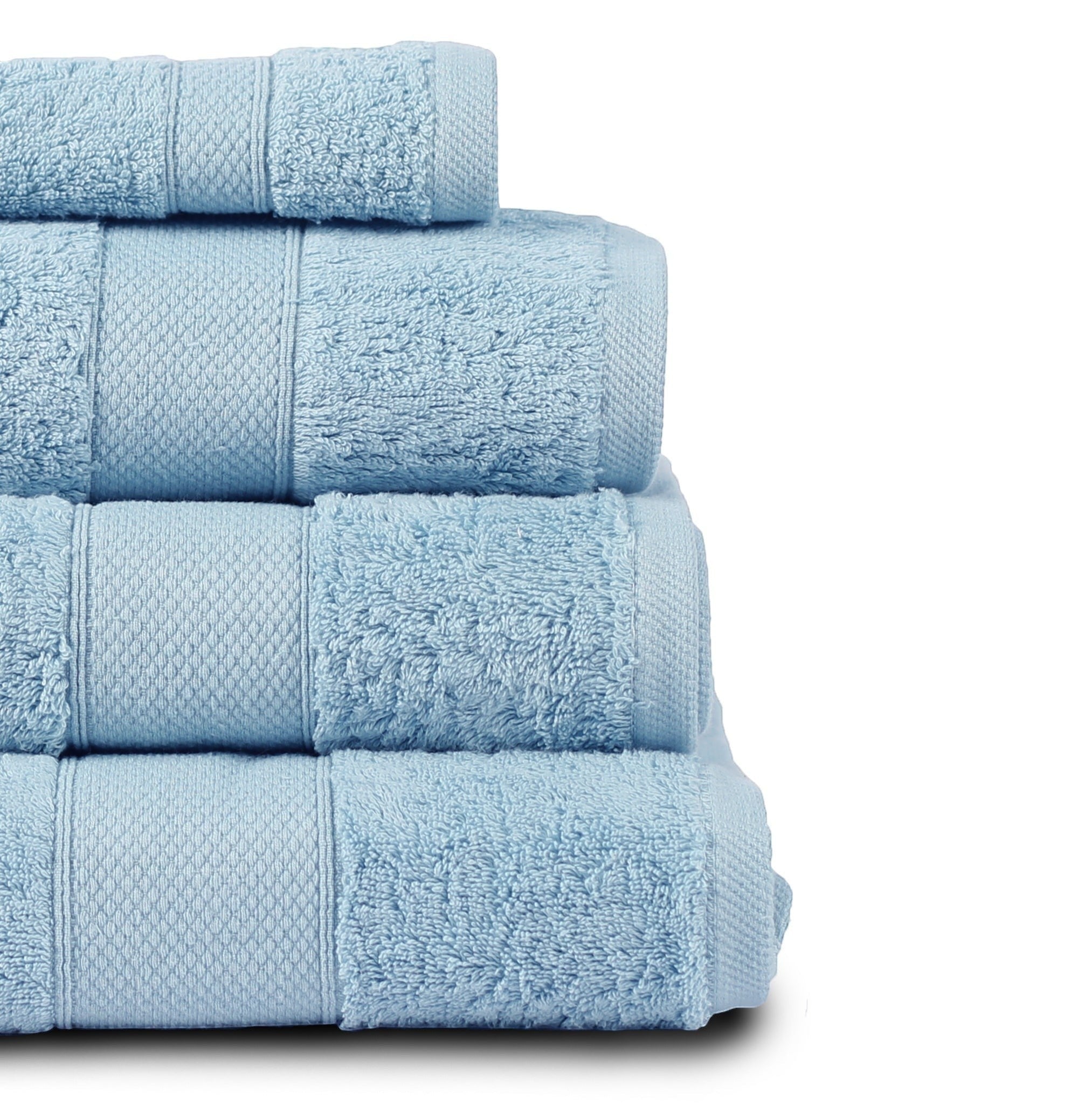 Relax Home Linens baby blue Egyptian cotton towel set, 5 pieces, highly absorbent and soft.