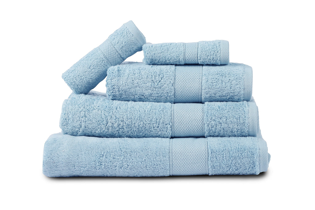 Relax Home Linens baby blue Egyptian cotton towel set, 5 pieces, highly absorbent and soft for spa or everyday use.