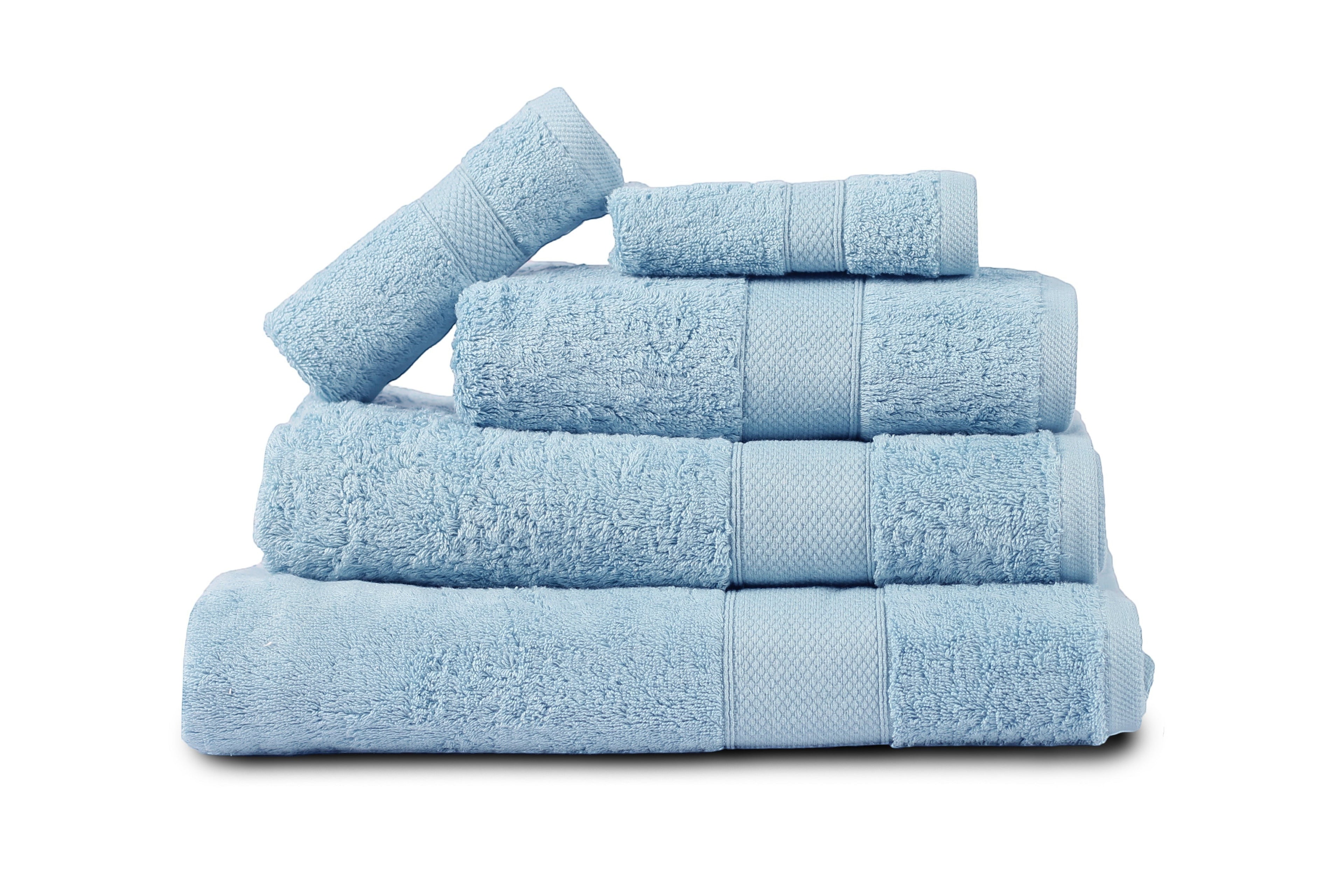 Relax Home Linens baby blue Egyptian cotton towel set, 5 pieces, highly absorbent and soft for spa or everyday use.