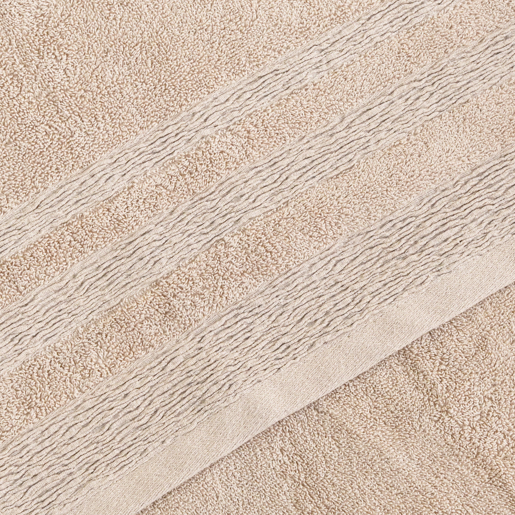 Relax Home Linens beige Egyptian cotton bath towel set featuring a soft plush texture and decorative ribbed border detail