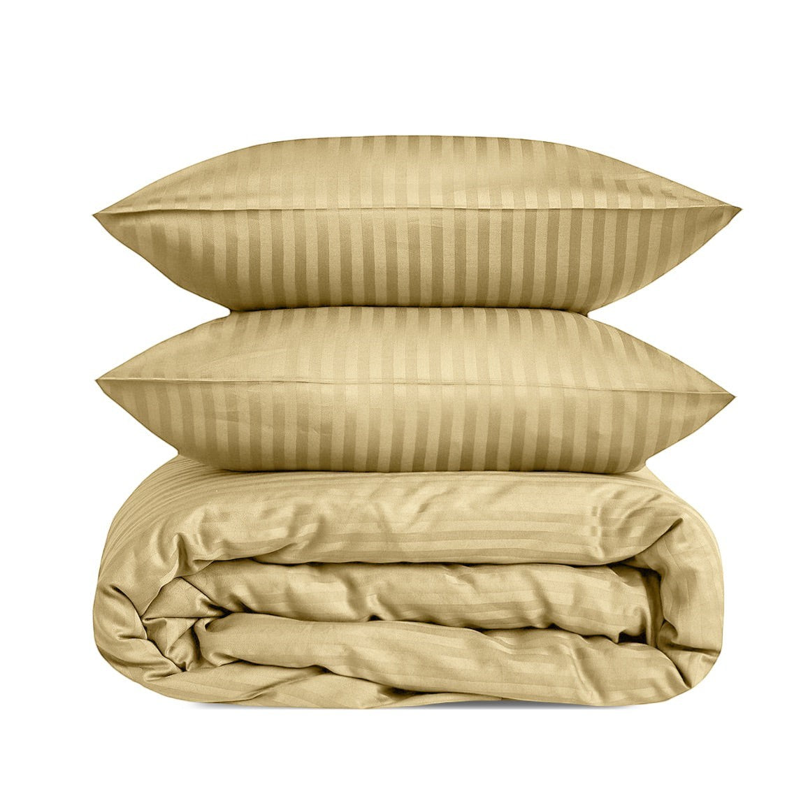 Relax Home Linens beige satin stripe duvet cover set with two matching pillowcases in a hotel style design