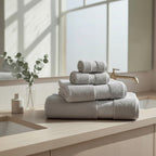 Relax Home Linens silver Egyptian cotton towel set, 5 pieces, highly absorbent and soft for spa or everyday use.